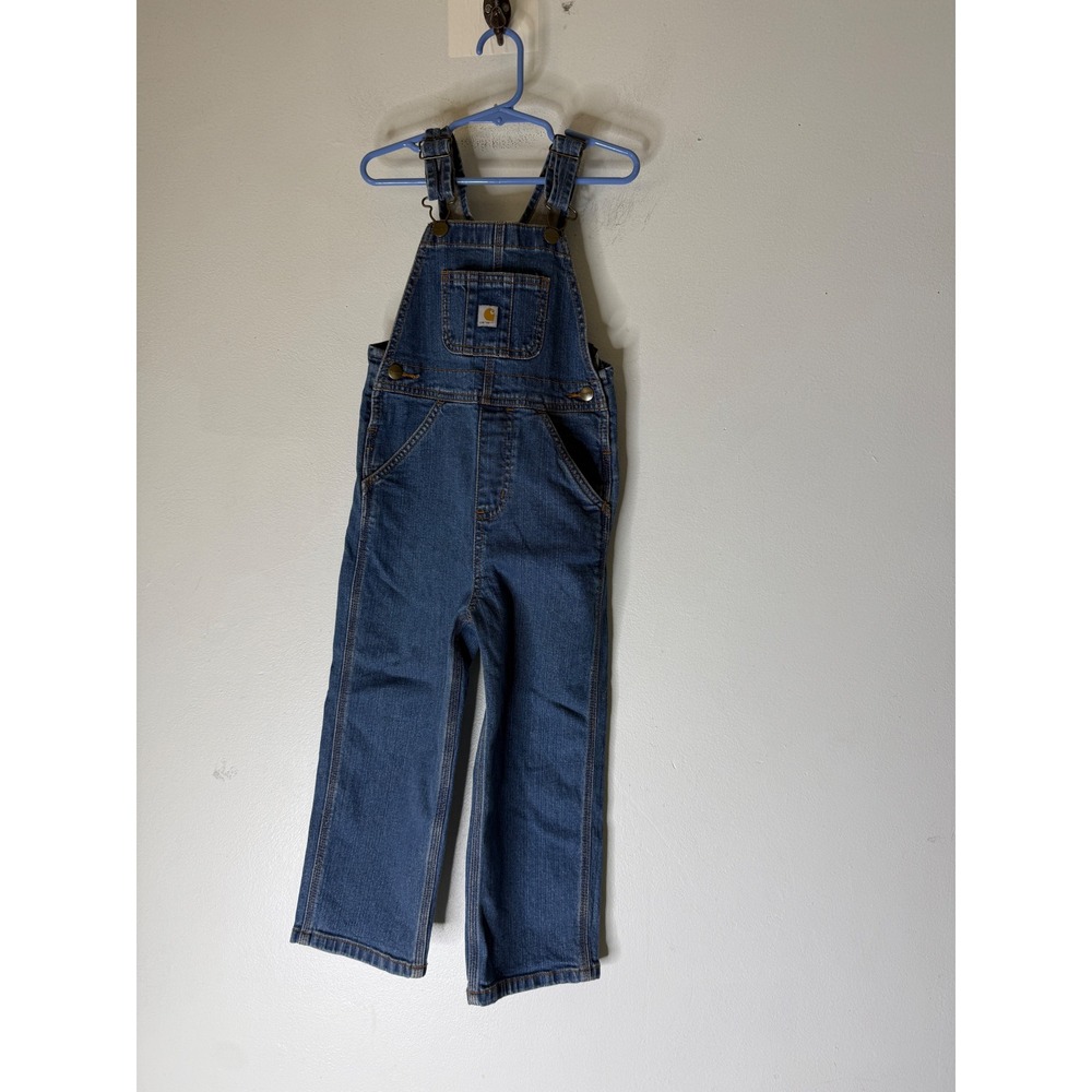 Carhartt Toddler Boys Girls Denim Bib Overalls Medium Wash Blue 4T CM8665